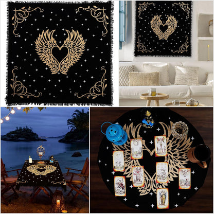 Altar Cloth Angel Wings Witchcraft Alter Tarot Spread Top Cloth Wiccan Square Spiritual 24 by 24 Sacred (Angel Wings Gold Silver)