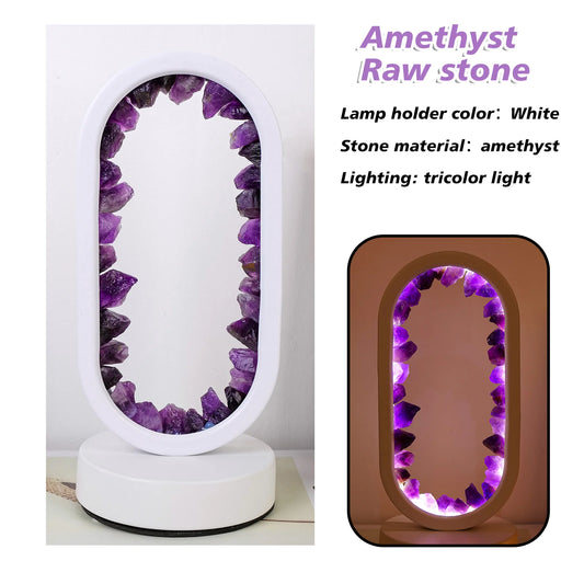 1PC Led Bedside Lamp Natural Quartz Amethyst Flowers Raw Stone Crystal Lamp Soothing Night Light for Bedroom and Desk