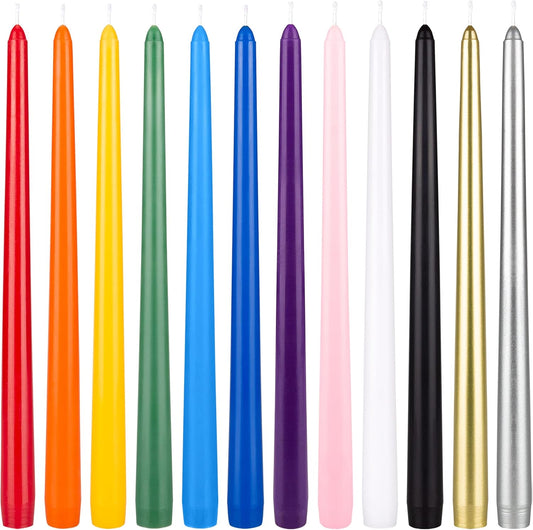 12 Pcs Unscented Supreme Assorted Colors Chime Taper Candles, Handcrafted Wax Candle 12 Inch X 7/8 Inch, Casting Chimes, Rituals, Spells, Vigils, Witchcraft, Wiccan, Meditation, Altar