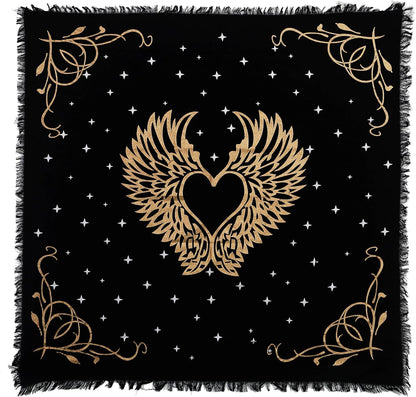 Altar Cloth Angel Wings Witchcraft Alter Tarot Spread Top Cloth Wiccan Square Spiritual 24 by 24 Sacred (Angel Wings Gold Silver)