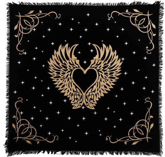 Altar Cloth Angel Wings Witchcraft Alter Tarot Spread Top Cloth Wiccan Square Spiritual 24 by 24 Sacred (Angel Wings Gold Silver)