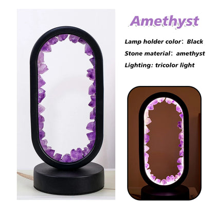 1PC Led Bedside Lamp Natural Quartz Amethyst Flowers Raw Stone Crystal Lamp Soothing Night Light for Bedroom and Desk