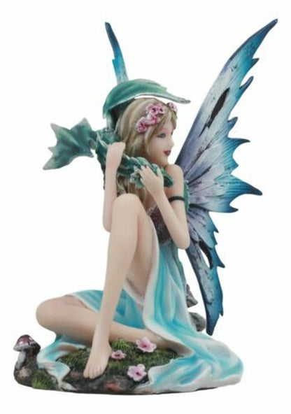 Ebros Water Elemental Fairy W/ Green Dragon Statue 7"H Whimsical Khaleesi Fairy