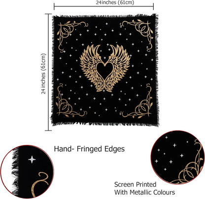 Altar Cloth Angel Wings Witchcraft Alter Tarot Spread Top Cloth Wiccan Square Spiritual 24 by 24 Sacred (Angel Wings Gold Silver)