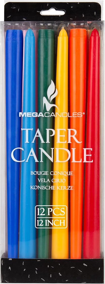 12 Pcs Unscented Supreme Assorted Colors Chime Taper Candles, Handcrafted Wax Candle 12 Inch X 7/8 Inch, Casting Chimes, Rituals, Spells, Vigils, Witchcraft, Wiccan, Meditation, Altar