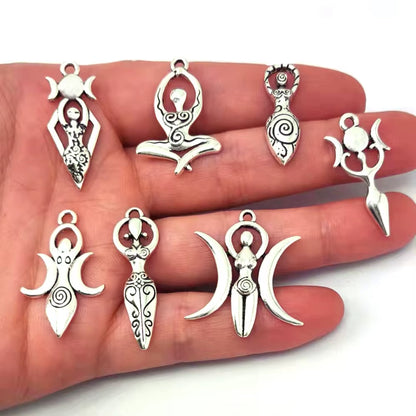 8 Designs No Mix 50Pcs Wiccan Goddess Moon Yoga Pendant Charm Witchcraft Fashion Jewelry for Women