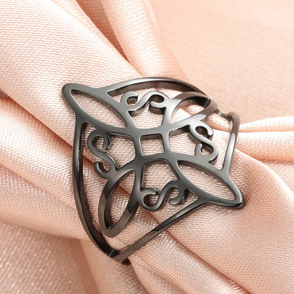 Witch Knot Stainless Steel Ring Wiccan Cross Celtics Knot Women Men Rings Witchcraft Good Luck Protection Amulet Birthday Gifts
