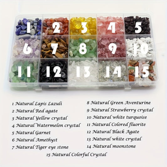 1 Box About 3450pcs Crystals Natural Gravel 15 Styles Polished Irregular Shape Mixed Color for Jewelry Making for Gift Gemstone Chips Beads, Non-porous Various Natural Materials, for Jewelry Making, DIY Crafts Mixed Colors