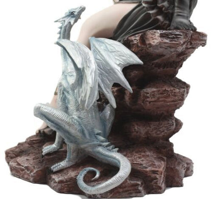 Large 17.5"H Collectible Large Fantasy Fairy with Black Dragon Figurine Statue
