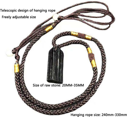 Black Raw Tourmaline Crystal Stone Necklace Pendant Amulet Pillar Pendant+Triple Protection Bracelet Hematite Obsidian Tiger Eye Bracelets for Men Women 2Pcs …