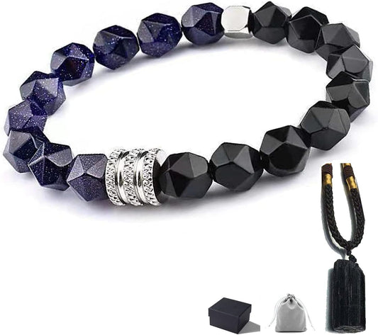Black Raw Tourmaline Crystal Stone Necklace Pendant Amulet Pillar Pendant+Triple Protection Bracelet Hematite Obsidian Tiger Eye Bracelets for Men Women 2Pcs …