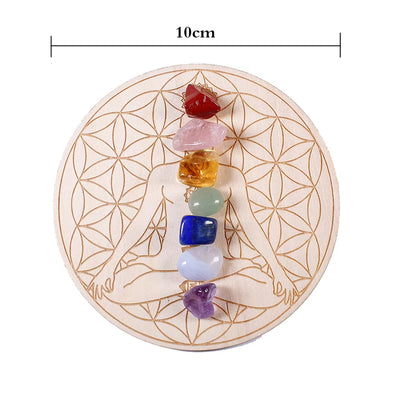 7Pcs/Set Natural Crystal Mixed Seven Chakra Healing Stone + Seven Star Array Wood Plate Gravel Chips Chakra Home Decor Gift