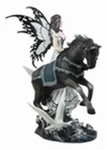 Ebros Black Beauty Masquerade Swan Fairy Riding Black Horse Figurine 12"H