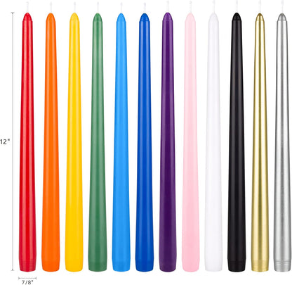 12 Pcs Unscented Supreme Assorted Colors Chime Taper Candles, Handcrafted Wax Candle 12 Inch X 7/8 Inch, Casting Chimes, Rituals, Spells, Vigils, Witchcraft, Wiccan, Meditation, Altar