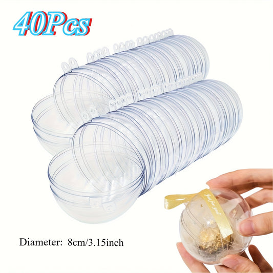 40pcs Clear Filled Ball Ornaments- 80mm Thick Plastic Pendants for Christmas Trees, Weddings, Valentine'S Day and Thanksgiving Decorations, Holiday Party Home Decor Accessories, Christmas Decorations, Christmas Hanging Decorations, Ornaments Christmas, D