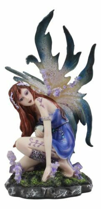 Kneeling Red Haired Purple Lavender Tribal Fairy Garden Statue 7.25"H Twilight