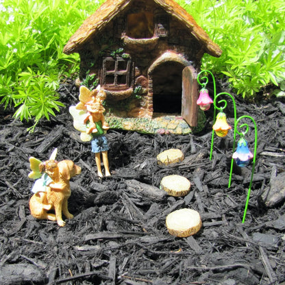Mini Fairy Girl Riding Dog Garden Figurine Miniature Figure Pet Ornament Decor Supply