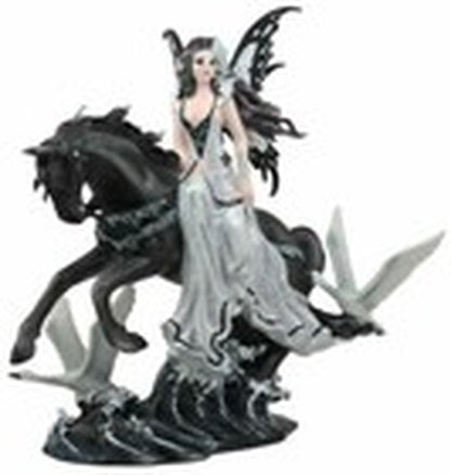 Ebros Black Beauty Masquerade Swan Fairy Riding Black Horse Figurine 12"H