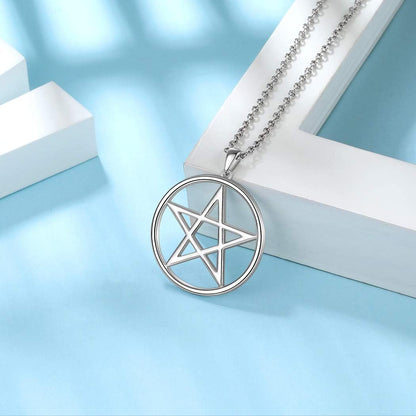 925 Sterling Silver Pentagram Necklace - Fine Jewelry Gift for Women Men'S Pentacle Pendant Charm Gothic Wiccan Crescent Moon Cross Evil Eye Amulet